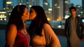 Tow curvy Muslim women kissing each other in romantic moments