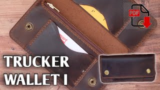 Making leather Trucker Wallet I | membuat dompet classic trucker biker | Tutorial & Pattern