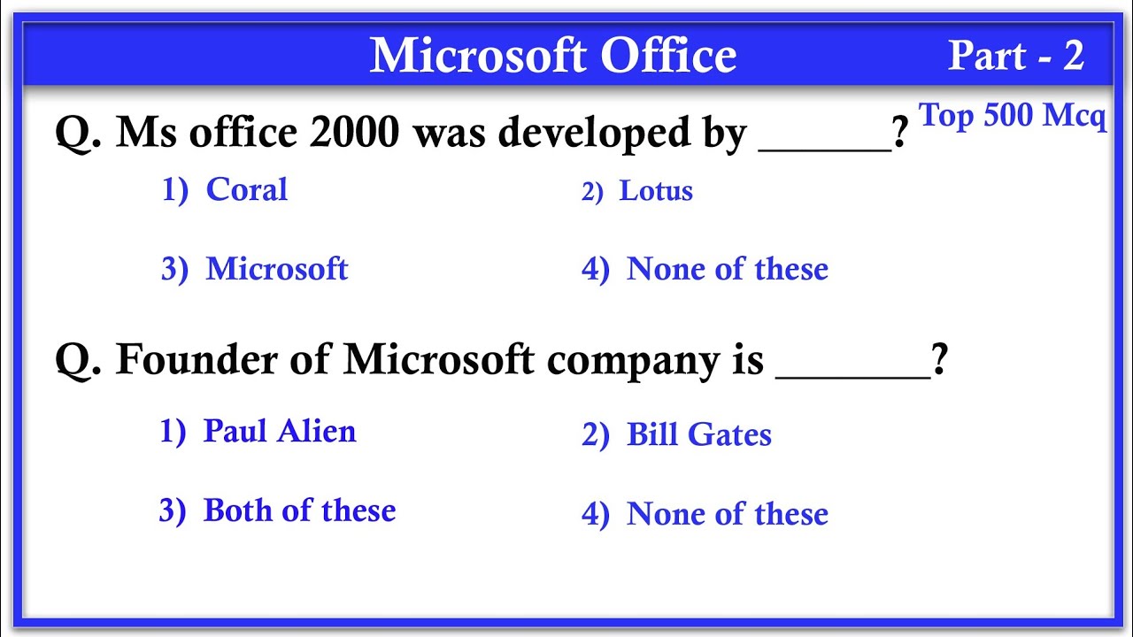 MS Office MCQ Part 2 | Ms Office Mcq Questions | MS Office | Microsoft ...