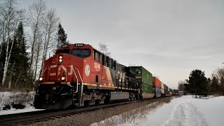 CN 3246 leads Northbound M357 at Exeland, WI on 2-23-25