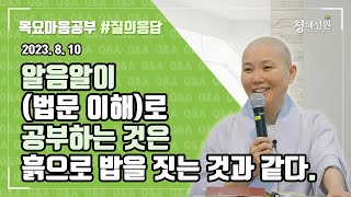 2023.08.10 [청혜선원] 목요공부ㅣ질의응답 시간 “알음알이(법문 이해)로 공부하는 것은 흙으로 밥을 짓는 것과 같다.”