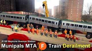 Munipals MTA R160 F Train Derails At Coney Island Neptune Avenue: Subway Mini Clip @Trainman6000