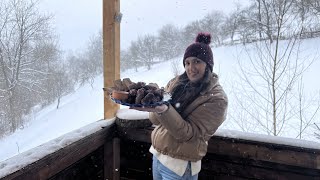 Snowy Day Grilling in Transylvania: Savoring Authentic Romanian Mici Kebabs Mouthwatering Experience