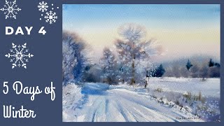 How to paint a watercolor snowy landscape | 4 out of 5 days of winter marathon | Eugenia Gorbacheva