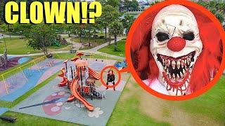 Drone catches GIANT Killer Clown at Haunted Park!! (We Found Him!)