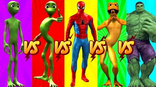 dame tu cosita vs Patila vs hulk vs spiderman 👽 green alien dance 👽