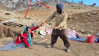 Photographer's help to Mirza Ali and his second wife. Reconstruction of the cave