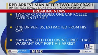 Driver with outstanding warrant arrested at Upper Falls crash scene