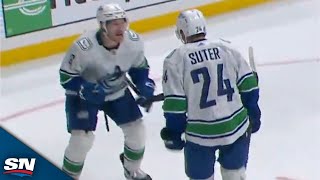 Brock Boeser Sets Up Pius Suter In Front Of The Net To Give Canucks A Late Lead