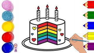 How to draw easy birthday cake | Rainbow cake drawing,coloring for kids ‎@Gul-e-ZahraArt