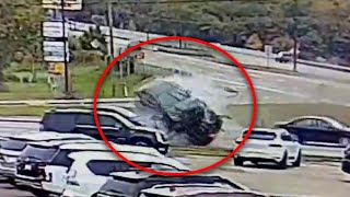 VIDEO: Suspected drunk driver hops curb, crashes into multiple vehicles