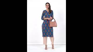 Women Printed Pure Cotton Straight Kurta (Blue)