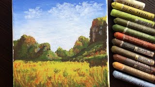 Chinese landscape on mini canvas (oil pastel)