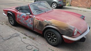 1973 Triumph Spitfire MKIV 1500 being stripped ready for welding and bare metal respray