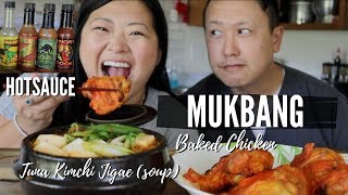 HOT SAUCES, Delicious Tuna Kimchi Jjigae & Goya Seasoned Baked Chicken Thigh Mukbang (Eating Show)