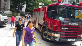 HKFSD Reserve Heavy Pump responding FIRE call at Sheung Wan with traffic jam, 2016年7月19日上環NO.1