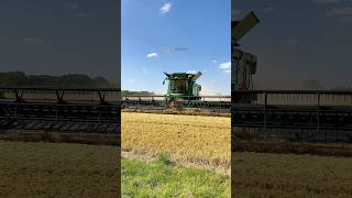 John Deere combine harvester working in the field