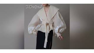 TWOTWINSTYLE Vintage Organza Women Blouse Lapel Collar Lace Up Bow Lantern Long Sleeve Hit