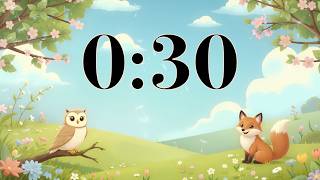 30 Second Spring Timer | Cute Animals & Calming Acoustic Music for Study, Homework, & Classrooms