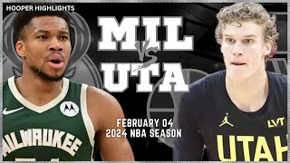 Milwaukee Bucks vs Utah Jazz Full Game Highlights | Feb 4 | 2024 NBA Season