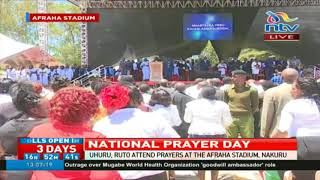 President Uhuru and DP Ruto attend prayers at the Afraha Stadium, Nakuru