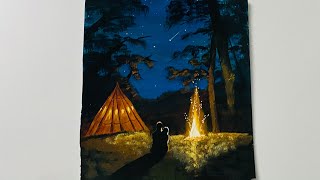 How to paint / Step by step painting / Night Camping scene / Acrylic Painting / Relaxation paint