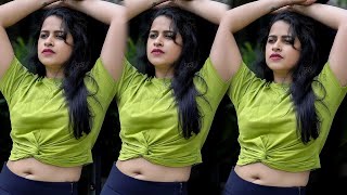 Sadhika Venugopal In Green skinny Tshirt