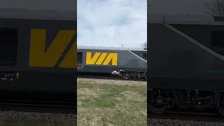 CN 3087 Leads P276 with Brand New Via Rail Charger and Passenger Cars, Durand MI (4/19/23)