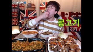 BJ꽃돼지 콩고기+떡갈비+파절이+짬뽕밥+짜장면+양배추 먹방