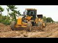 The Best Operating Team Motor Grader Pushing Ground Process & Road Roller To Build Road Foundation