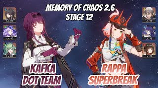 Kafka DoT & Rappa SuperBreak Memory of Chaos Stage 12 (3 Stars) | Honkai Star Rail