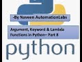 What is Argument, Keyword & Lambda Functions in Python– Part 8