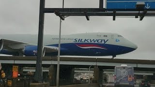 Silk Way Boeing 747-8 [VQ-BWY] Crossing Bravo Bridge Over I-190 at O'Hare Int'l Airport [02.07.2019]