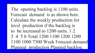 The opening backlog is 1100 units Forecast demand is as shown here Calculate the weekly productio...