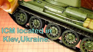 1/35 Soviet Union MBT T34/76 late 1943 production.made by ICM in Ukraine.making.no audio. ウクライナICM製