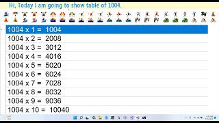 Table Of 1004