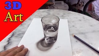 How to Draw a Glass of Water/ 3D painting anamorphic illusion (dibujar bien paso a paso)
