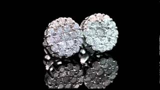 1 CTW Diamond Flower Cluster Stud Earrings in 14k White Gold with Screw Backs