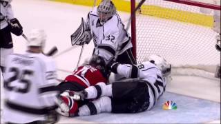 Scrum in King's goal in 3rd. LA Kings vs New Jersey Devils Stanley Cup Game 5 6/9/12 NHL Hockey.