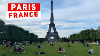 Paris France Busy Eiffel Tower & Louvre Museum Walking Tour 4k.