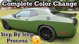 Full Color Change Paint Job COMPLETE PROCESS OF PAINTING A CAR AT HOME Satin Green Black Challenger