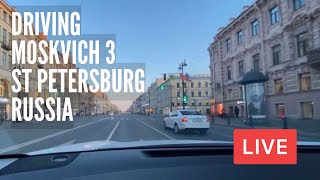 Driving “Moskvich 3” in St Petersburg, Russia on Sunday Night. DASH CAM LIVE! Whooooa!