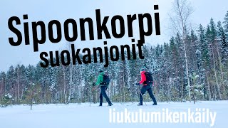 Sipoonkorven suokanjoni liukulumikengillä / Through a swamp canyon with sliding snow shoes