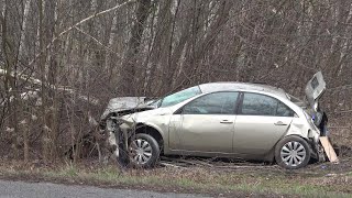 Wypadek drogowy w Kompinie 29.01.2023 - Alarmowo 2 karetki i miejsce akcji