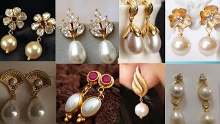 new pearl gold earrings designs with weight| and price lightweight muthyam earrings designs#gold