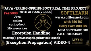 we can learn about toString(), getMessage(), printStackTrace() Exception Propagation practical