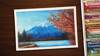 How to Draw Mt. Fuji with Oil Pastels for Beginners - step by step