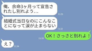 【LINE】結婚式当日に病気のフリしてドタキャンする新郎「余命3ヶ月だから別れてくれ…」→騙せると思ってる男にある事実を伝えた時の反応がwww