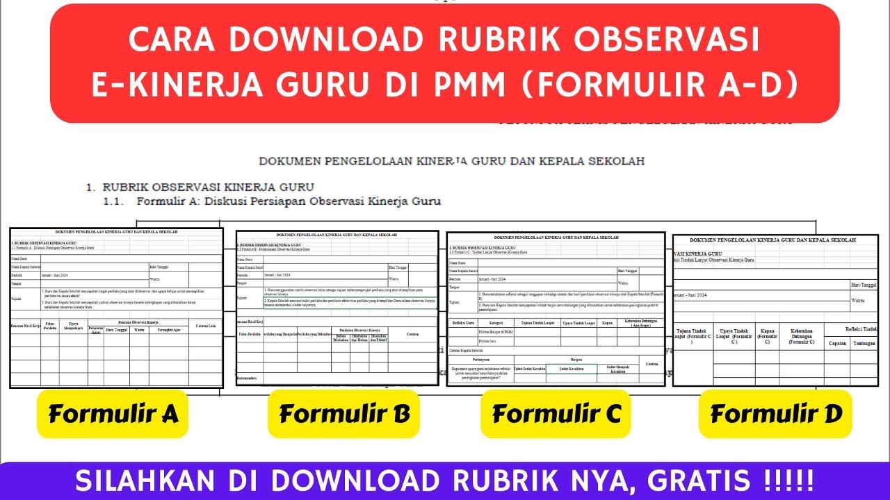 Cara Download Rubrik Observasi E Kinerja Guru Di Pmm Formulir A D