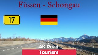 Driving Germany: B17 Füssen (Alatsee) - Schongau - 4k scenic drive Bavaria Voralpenland